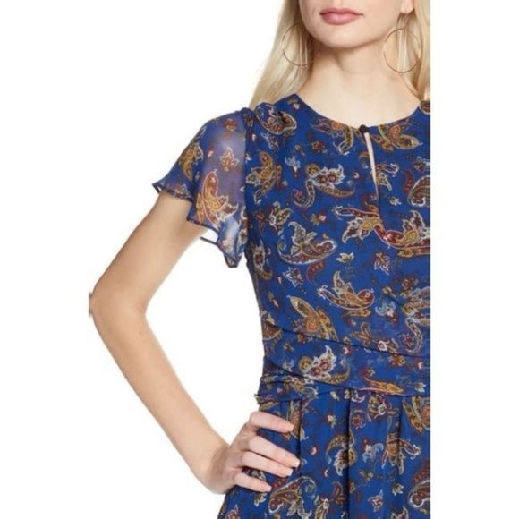 Blue Sam Edelman Paisley Print Short Sleeve Mini Dress - Picture 2 of 7